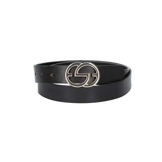 Ledergürtel 30mm in Schwarz mit GG-Schließe in Light Gold - leder-accessoires.com