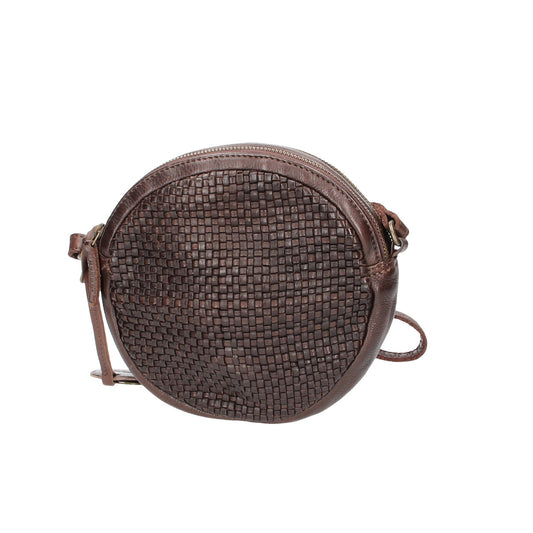 SALE Handtasche rund in Braun mit Flechtoptik aus Leder - leder-accessoires.com