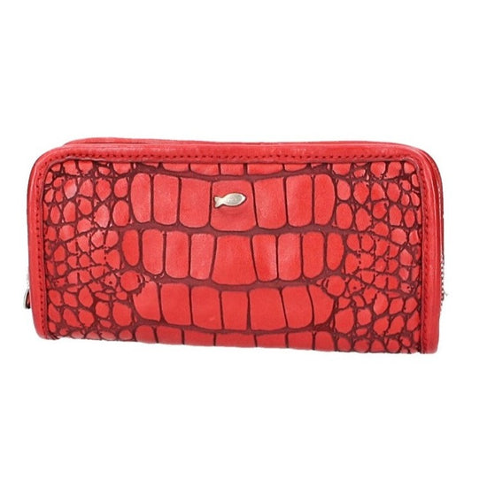 Lederbörse Querformat in Rot mit Krokoprägung - leder-accessoires.com