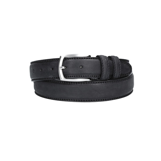 Herren-|Anzugsgürtel 35mm Schwarz abgenäht bombiert - leder-accessoires.com