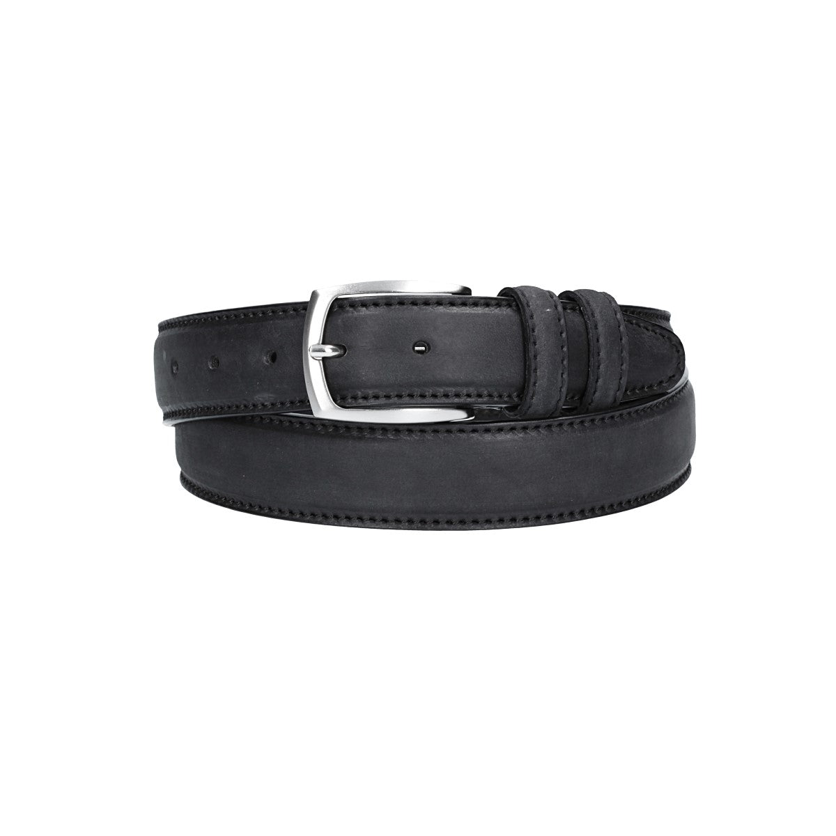Herren-|Anzugsgürtel 35mm Schwarz abgenäht bombiert - leder-accessoires.com