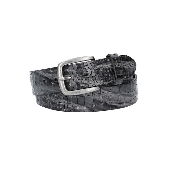 Ledergürtel 40mm in Anthrazit mit Kroko-Optik und dunkler Schließe - leder-accessoires.com