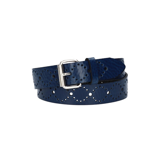 Ledergürtel Kids 25mm in Dunkelblau mit Lochmuster und Rollschließe in Silber - leder-accessoires.com