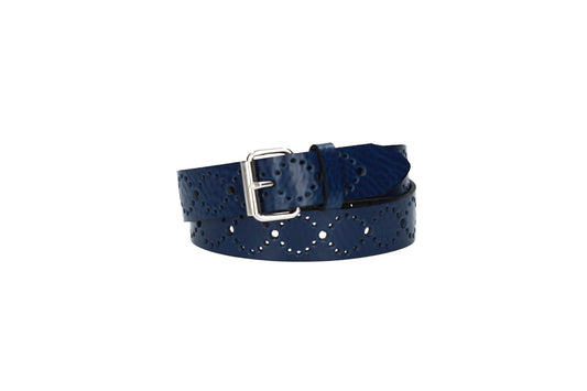 Ledergürtel Kids 25mm in Dunkelblau mit Lochmuster und Rollschließe in Silber - leder-accessoires.com