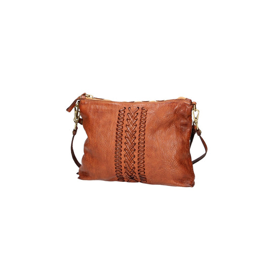 Schultertasche Campomaggi in Cognac mit Flecht-Applikationen