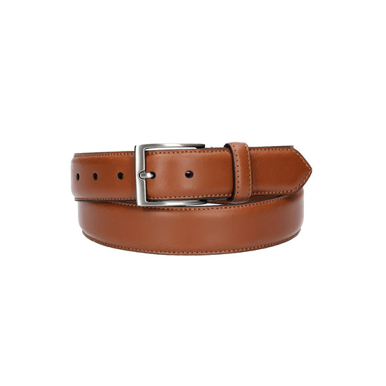 Herren-|Anzugsgürtel 35mm in Cognac abgenäht aus Vollrindleder bombiert - leder-accessoires.com