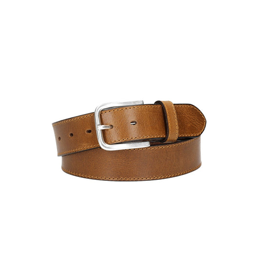Ledergürtel Gelb|Ocker 40mm abgenäht mit Dornschließe in Silber - leder-accessoires.com