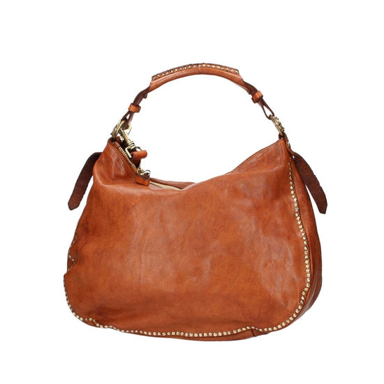 Campomaggi Schultertasche mit Nieten aus Leder in Cognac - leder-accessoires.com