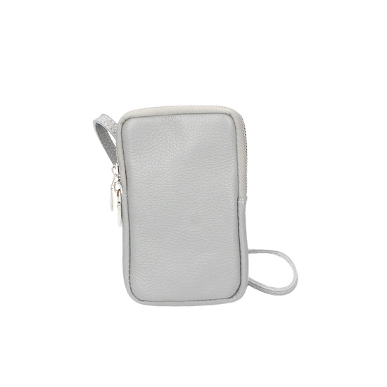 Handytasche 16x10cm in Hellgrau aus Leder - leder-accessoires.com