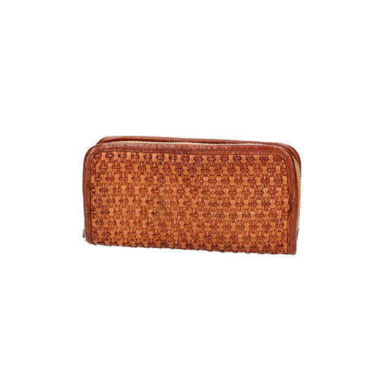 Lederbörse Campomaggi Querformat in Cognac mit Flecht - leder-accessoires.com