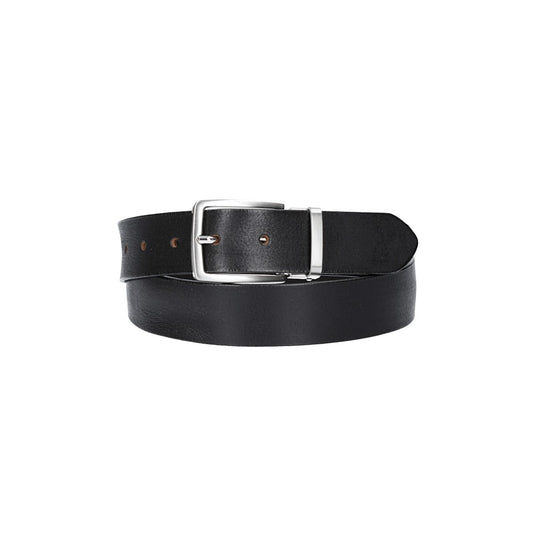 Ledergürtel Schwarz 35mm mit Metallschlaufe und Dornschließe in Silber - leder-accessoires.com
