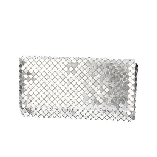 Clutch in Silber mit Pailetten und Überschlag