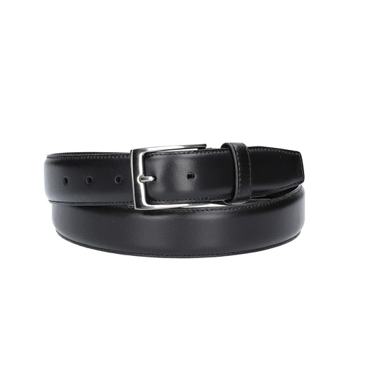 Herren-|Anzugsgürtel 35mm bombiert und abgenäht in Schwarz mit Dornschließe - leder-accessoires.com