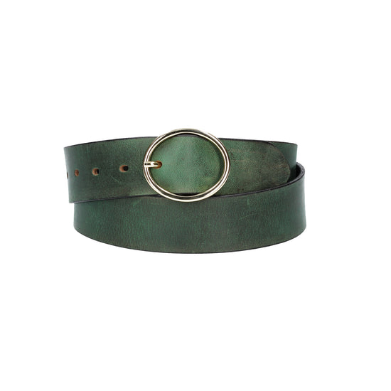 Ledergürtel Grün 40mm mit goldener Vollschließe - leder-accessoires.com