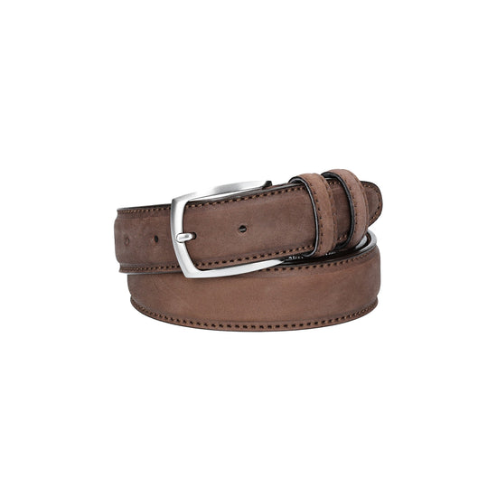 Herren-|Anzugsgürtel 35mm matt abgenäht in Braun aus Leder - leder-accessoires.com