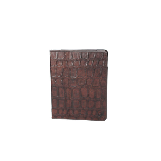 Tablethülle 19 x 24 cm Braun aus Leder mit Krokoprägung - leder-accessoires.com
