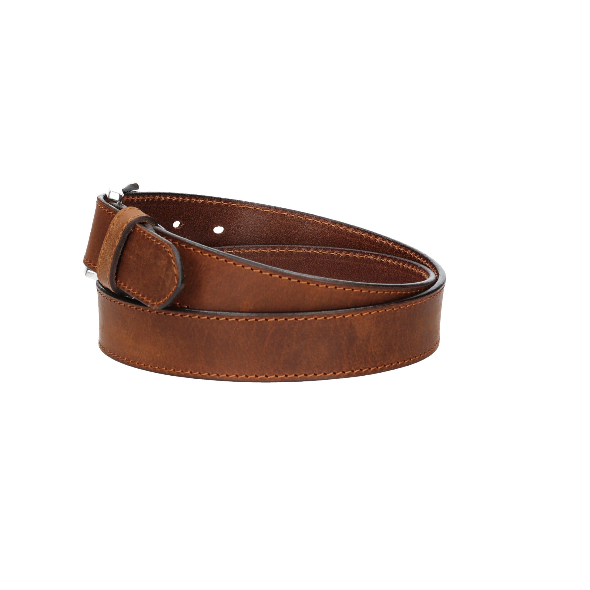 Ledergürtel Cognac 35mm abgenäht mit Dornschließe in Silber - leder-accessoires.com
