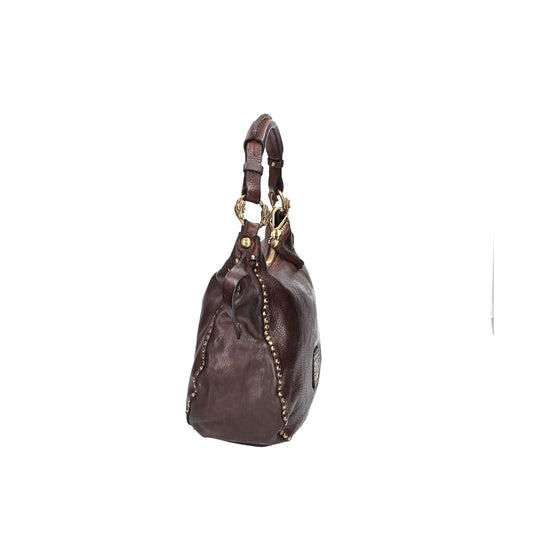 Mittlere Schultertasche „Diana“ aus braunem Leder mit Nieten