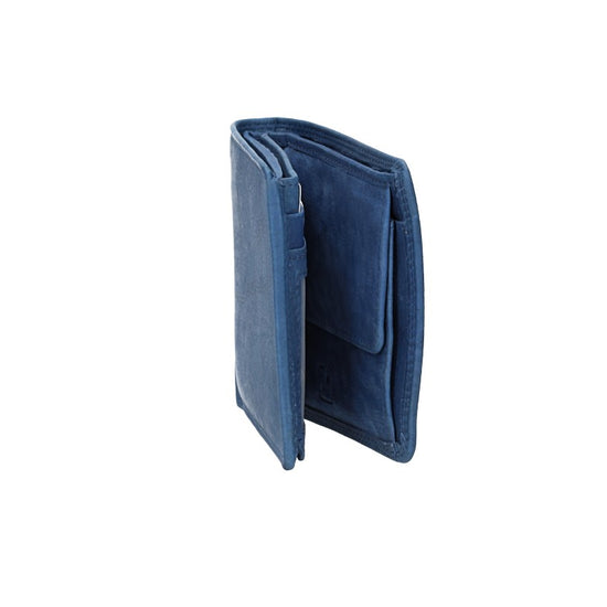 Geldbörse Querformat mit Reißverschluss in Blau aus Leder - leder-accessoires.com