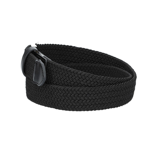 Stretchgürtel|Bandgürtel 35mm in Schwarz mit Dornschließe und Lederspitze - leder-accessoires.com