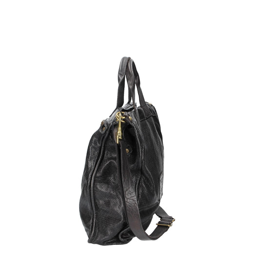 Shopper Hochformat aus Leder in Schwarz mit geschlitzter Optik