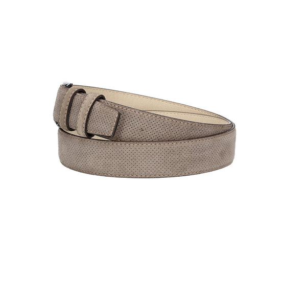Herren-|Anzugsgürtel 35mm Grau abgenäht in Veloursleder bombiert mit Lochmuster - leder-accessoires.com