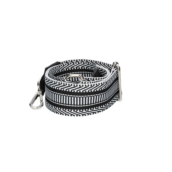 Taschenriemen|Wechselriemen in Schwarz| Weiß mit Karabiner Silber - leder-accessoires.com
