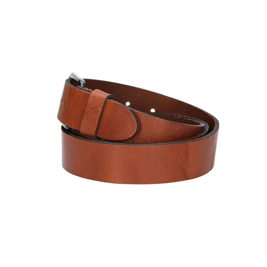 Herren-|Anzugsgürtel 35mm in Cognac mit schwarzer Schließe aus Leder - leder-accessoires.com