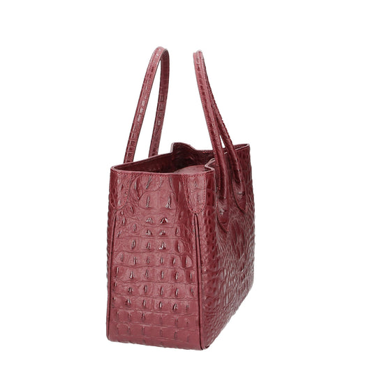 Kurzgrifftasche 34x23x13cm in Bordeaux mit Kroko-Optik aus Leder - leder-accessoires.com