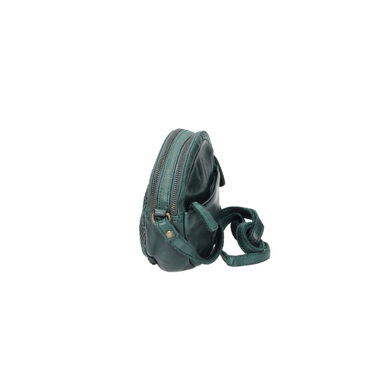 SALE Handtasche rund in Petrol mit Flechtoptik aus Leder - leder-accessoires.com