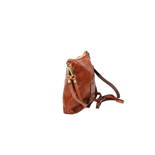 Schultertasche Campomaggi in Cognac mit Flecht-Applikationen