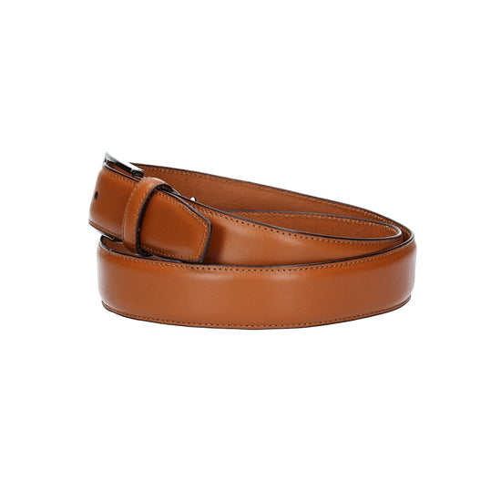 Herren-|Anzugsgürtel 35mm bombiert und abgenäht in Cognac mit Dornschließe - leder-accessoires.com