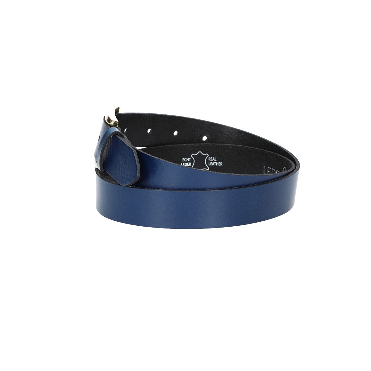 Ledergürtel 30mm in Blau mit Dornschließe in Gold - leder-accessoires.com