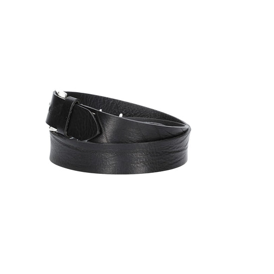 Hochwertiger Ledergürtel 35mm in Schwarz mit rustikaler Schließe in Silber - leder-accessoires.com