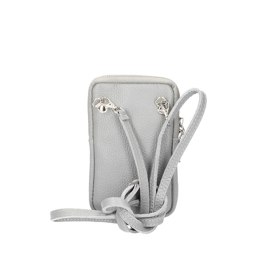 Handytasche 16x10cm in Hellgrau aus Leder - leder-accessoires.com