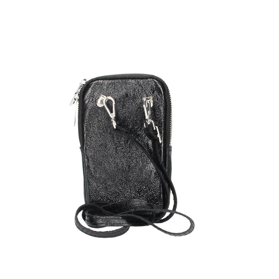 Handytasche aus Leder 17x10cm in Schwarz metallic - leder-accessoires.com