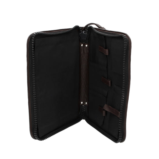 Dokumentenmappe-| Organizer A4 in Braun mit  Design-Reißverschluss - leder-accessoires.com