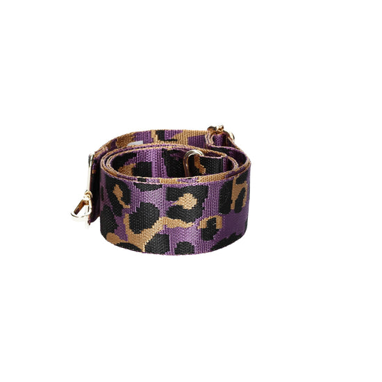 Taschenriemen|Wechselriemen in Camouflage Lila mit Karabiner Gold - leder-accessoires.com