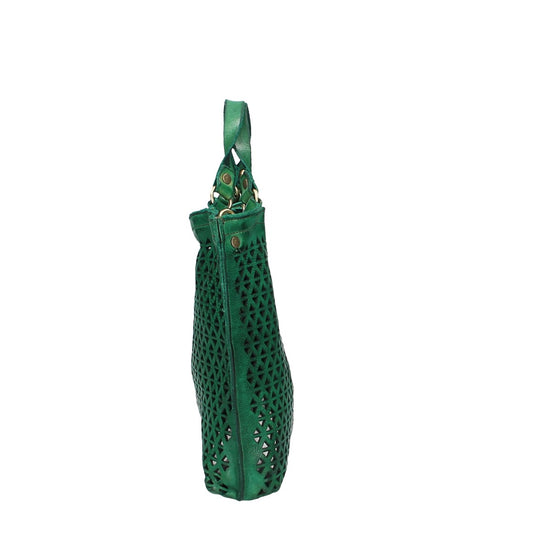 Campomaggi Vertikaler Ledershopper "Malibù“ in Grasgrün mit Lochmuster - leder-accessoires.com