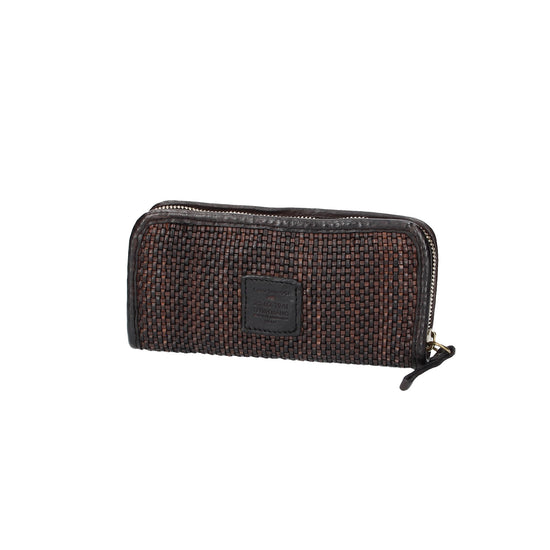 Lederbörse Campomaggi Querformat in Braun mit Flecht - leder-accessoires.com