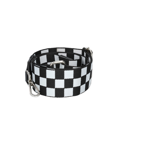 Taschenriemen|Wechselriemen in Schwarz| Karo mit Karabiner Silber - leder-accessoires.com