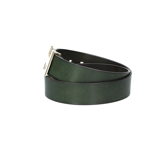 Ledergürtel Grün 40mm mit H-Schließe in Gold - leder-accessoires.com
