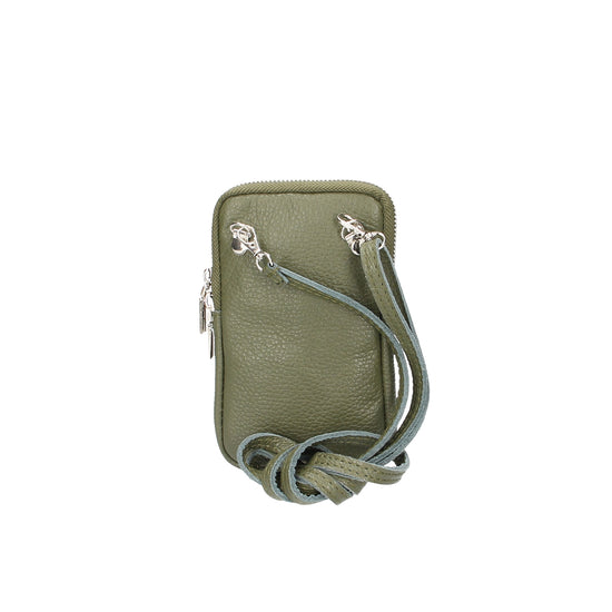 Handytasche 16x10cm in Oliv aus Leder - leder-accessoires.com
