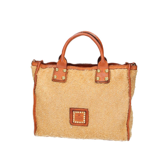 Campomaggi Shopper klein "Estia" aus cognacfarbenem Leder und Lame-Stoff - leder-accessoires.com
