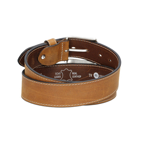 Ledergürtel Gelb|Ocker 40mm abgenäht mit Dornschließe in Silber - leder-accessoires.com