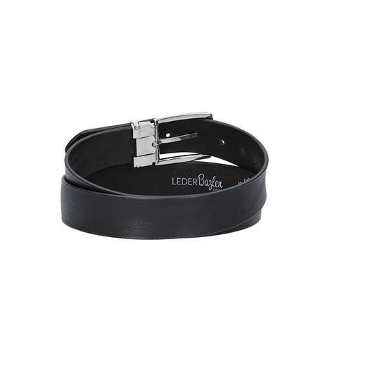 Ledergürtel Schwarz 35mm mit Metallschlaufe und Dornschließe in Silber - leder-accessoires.com