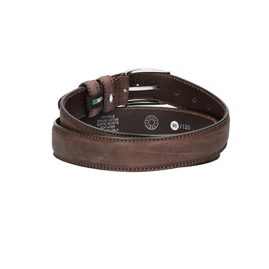 Herren-|Anzugsgürtel 35mm Braun abgenäht bombiert - leder-accessoires.com