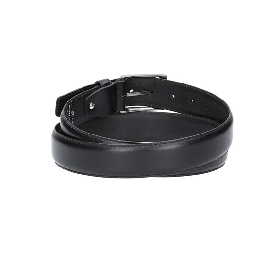 Herren-|Anzugsgürtel 35mm bombiert und abgenäht in Schwarz mit Dornschließe - leder-accessoires.com