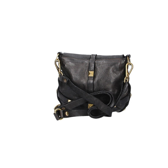 Campomaggi Umhängetasche „Artemide“ aus schwarzem Leder mit Schmucknieten - leder-accessoires.com