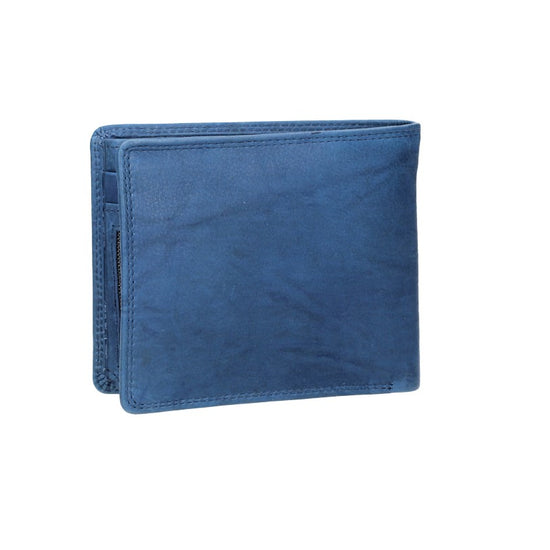 Geldbörse Querformat mit Reißverschluss in Blau aus Leder - leder-accessoires.com